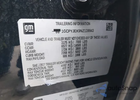 2022 Chevrolet Silverado 1500 Ltd 4Wd Short Bed Lt With 2Fl из США, поврежденный, VIN 1GCPYJEK9NZ139943